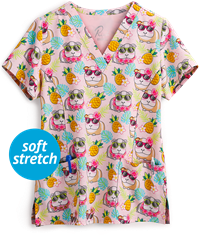 Maevn Aloha Summer Women's 3-Pocket V-Neck Print Scrub Top 