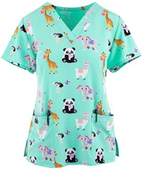 Maevn Bubblicious Women's 3-Pocket STRETCH V-Neck Print Scrub Top