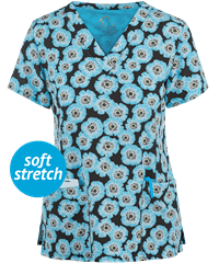 Maevn Blossom Dreams Women's 3-Pocket V-Neck Print Scrub Top
