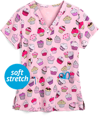 Maevn Cupcake Heaven Women's 3-Pocket V-Neck Print Scrub Top
