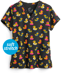 Maevn Ducky Docs Women's 3-Pocket V-Neck Print Scrub Top