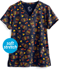 Maevn Everything Nice Women's 3-Pocket V-Neck Print Scrub Top