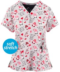 Maevn Gnome Matter What Women's 3-Pocket STRETCH V-Neck Print Scrub Top