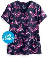 Maevn Graceful Strength Women's 3-Pocket V-Neck Print Scrub Top