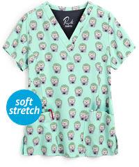 Maevn Hiding Hedgehogs Women's 3-Pocket V-Neck Print Scrub Top