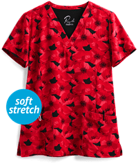 Maevn Midnight Garden Women's 3-Pocket V-Neck Print Scrub Top