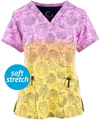Maevn Morning Sunrise Women's 3-Pocket STRETCH V-Neck Print Scrub Top