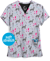 Maevn Paw Pals Women's 3-Pocket V-Neck Print Scrub Top