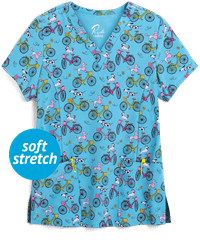 Maevn Pawsome Ride Women's 3-Pocket V-Neck Print Scrub Top