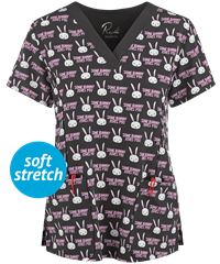 Maevn Some Bunny Loves You Women's 3-Pocket V-Neck Print Scrub Top
