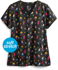 Maevn Super Kids Women's 3-Pocket V-Neck Print Scrub Top