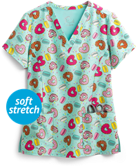 Maevn Sweet Goodness Women's 3-Pocket V-Neck Print Scrub Top