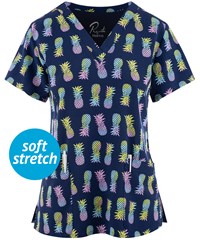 Maevn Tropical Paradise Women's 3-Pocket STRETCH V-Neck Print Scrub Top
