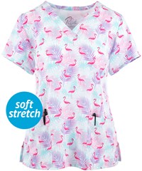 Maevn Flamazing Floral Women's 3-Pocket STRETCH V-Neck Print Scrub Top