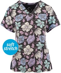 Maevn Floral Luxe Women's 3-Pocket STRETCH V-Neck Print Scrub Top