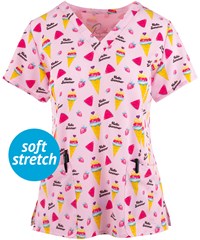 Maevn Hello Summer Women's 3-Pocket STRETCH V-Neck Print Scrub Top
