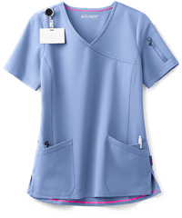 Style # MBS651: CEILMOVEMENT by Butter-Soft Capella Women's 5-Pocket Faux Wrap STRETCH Scrub Top
