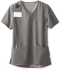 Style # MBS651: GRHEAMOVEMENT by Butter-Soft Capella Women's 5-Pocket Faux Wrap STRETCH Scrub Top