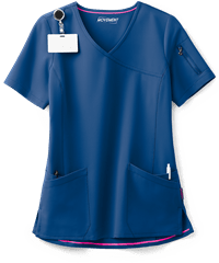 Style # MBS651: ROYALMOVEMENT by Butter-Soft Capella Women's 5-Pocket Faux Wrap STRETCH Scrub Top