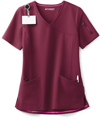 Style # MBS651: WINEMOVEMENT by Butter-Soft Capella Women's 5-Pocket Faux Wrap STRETCH Scrub Top