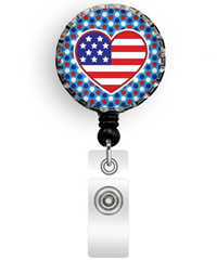 Nina's Lil Bowtique Patriotic Heart Bottle Cap ID Badge Holder