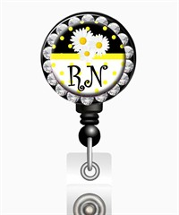 Nina's Lil Bowtique RN Daisies and Yellow Dots Jewel ID Badge Holder