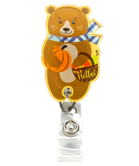 Outside the Box Fall Bear Acrylic Swivel Badge Reel