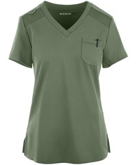 Style # P7448: OLIVEMed Couture Touch Women's 1 Pocket STRETCH Tuck In V-Neck Scrub Top