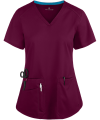 Style # P7459: WINEMed Couture Touch Women's 3-Pocket STRETCH Rib-Knit Side Panels Shirttail V-Neck Scrub Top