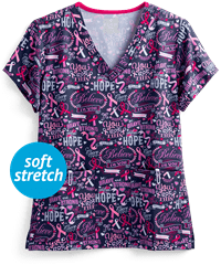 Med Couture Awareness Women's 2-Pocket V-Neck STRETCH Print Scrub Top