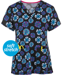 Med Couture Bright Medallion Women's 2-Pocket V-Neck Print Scrub Top