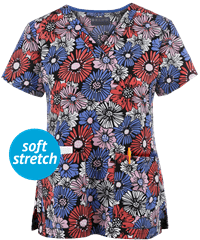 Med Couture Daisy Chain Women's 2-Pocket V-Neck Print Scrub Top
