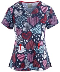 Med Couture Heartstar Women's 2-Pocket V-Neck Print Scrub Top