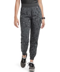 Easy Stretch By Butter-Soft Mila Floating Tiles Pewter Women's 5-Pocket Jogger Print Scrub Pants