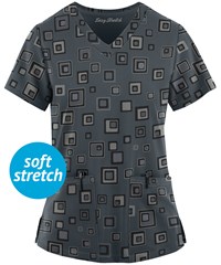 Easy Stretch by Butter-Soft™ Mitered Floating Tiles Pewter Women's 2-Pocket Print Scrub Top