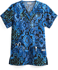 UA Ikat Paradise Black Printed Women's 3-Pocket V-Neck Scrub Top