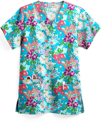UA Garden Paradise Turquoise Women's 3-Pocket V-Neck Print Top