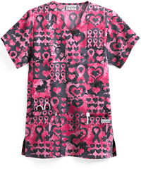 UA Pink Ribbon Passion Granite Women's 3-Pocket V-Neck Print Scrub Top