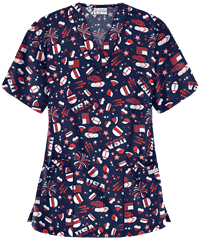 UA Best Buy Scrubs Party in the USA Navy Women's 3-Pocket V-Neck Print Top