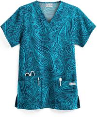 UA Paisley Delight Turquoise Women's 3-Pocket V-Neck Print Top