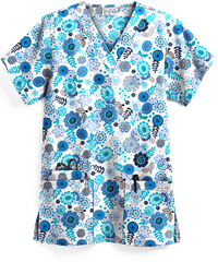 UA Whimsical Floral White Printed Women's 3-Pocket V-Neck Scrub Top