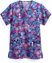 UA Whimsical Floral Eggplant Women's 3-Pocket V-Neck Print Top