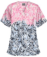 Butter-Soft Abstract Floral Cloud Blue Women's 2-Pocket V-Neck Print Scrub Top