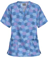 Butter-Soft Abstract Burst of Geo Ceil Women's 2-Pocket V-Neck Print Scrub Top
