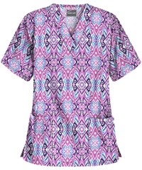 UA Buttersoft Cantik Ikat Berry Burst Women's 2 Pocket V-Neck Print Scrub Top