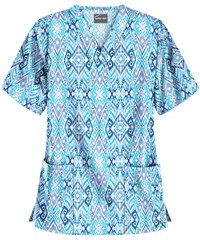 UA Buttersoft Cantik Ikat Cloud Blue Women's 2 Pocket V-Neck Print Scrub Top