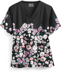 Butter-Soft Floral Cascade Women's 2-Pocket V-Neck Print Scrub Top