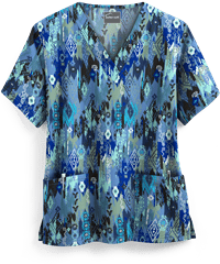Butter-Soft Festive Ikat Black Printed Women's 2-Pocket V-Neck Scrub Top