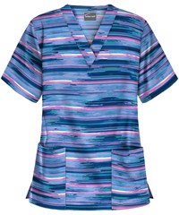 UA Buttersoft Flourishing Stripes Navy Women's 2-Pocket V-Neck Print Scrub Top