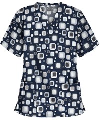 UA Buttersoft Funky Geometric Cloud Blue Women's 2-Pocket V-Neck Print Scrub Top